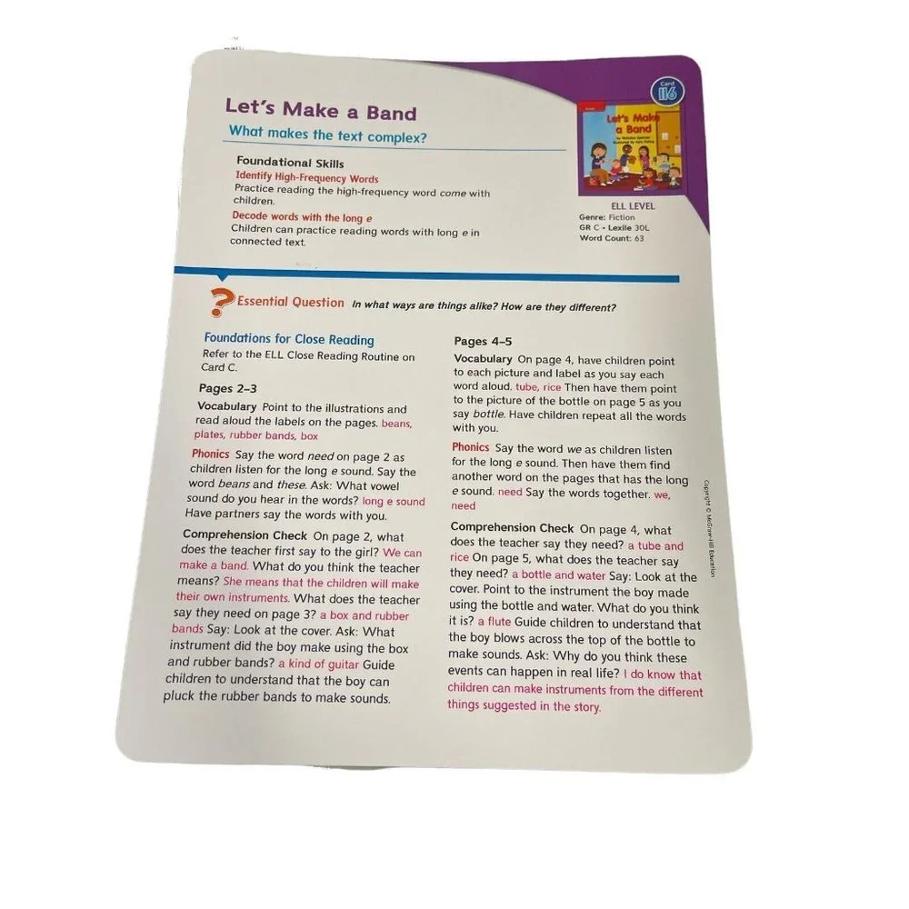 McGraw Wonders Leveled Reader Lesson Cards Grade K 2020 Homeschool Reading Langu - Picture 3 of 3